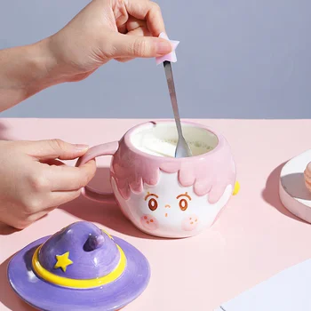Керамични креативна скъпа 3D Magic кафеена чаша с прекрасна капак, звездна лъжица, мультяшная утринна чаша, чаши за чай и Мляко, Подарък за рожден Ден, нестандартен Изображение