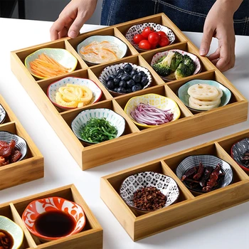Керамични чинии за плодове в японски стил с бамбуковым тавата за сервиране, Чинии за домашни десерти/ орехи, Творчески чинии за предястие, Ястие за соса Изображение