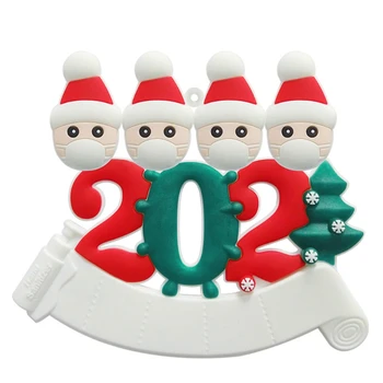 Коледа 2021 Персонализирани Името на Окачен Снежен Дядо Висулка Семейството Оцелели под Карантина САМ Украшение с Маска Декор Изображение