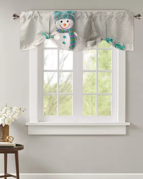 Коледен подарък под формата на снежен човек, кратък прозорец завеса, регулируема престилка за всекидневна, кухненски завеси на прозореца Изображение
