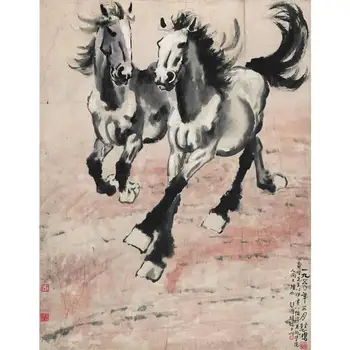 Колекция без рамки декорации за дома, реплика на класически китайски художник Сю Бэйхуна, Музей на коня, възпроизвеждане 1: 1, коприна съсирек Изображение