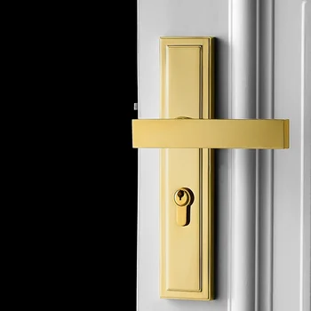 Комплект брави от месинг, златна Модерен американски интериор на вили, Спалня, Баня, носи етикет за услугата врата, жаден, разъемная дръжка, автоматично заключване на вратите Изображение
