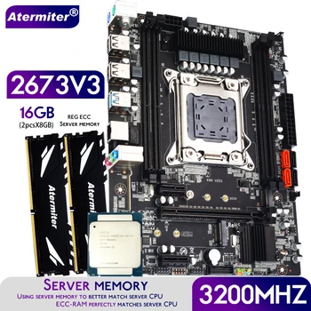 Комплект дънната платка Atermiter X99 D4 с процесор Xeon E5 2673 V3 LGA2011-3 2 бр. X 8 GB = 16 GB, 3200 Mhz DDR4 Memory REG ECC RAM Изображение