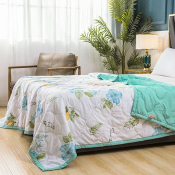 Комплект мека спално бельо с флорални принтом Queen, Double Single Size, памучно стеганое одеяло, пролет-лято, охлаждащи одеяла, дышащее одеяло Изображение