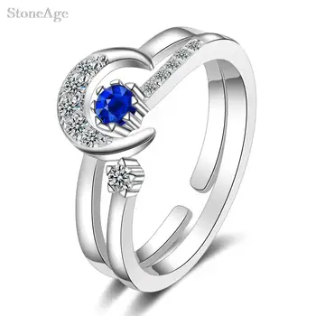 Комплект пръстени Entry Lux Crystal Blue Moon с кристали за жени, Дамски пръстени за срещи, аксесоари, пръстени, Мода Декорация Изображение