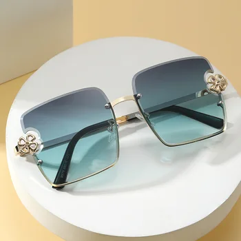 Кръгли Цветни Слънчеви очила Дамски Метални Извити Точки Ocean Без рамки Модерни Слънчеви Очила, Дамски UV400 В големи Рамки, устойчиви на uv Изображение