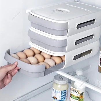 Кухненски шкаф за съхранение на яйца, Пластмасов Органайзер за хладилник, чекмеджето под рафта, стойка за рафтове, шкаф за хладилник Изображение