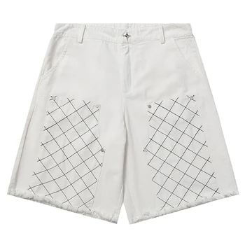 Къси панталони-карго с набедренным джоб, мъжки летни ежедневните свободни широки панталони с дължина до коляното, мъжки тъкани саржевые памучни панталони с бродерия Изображение