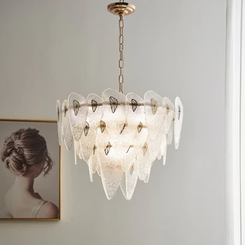 Лека Луксозен кристален полилей, стъклени лампи съвременна форма, нов креативен лампа за спални Изображение
