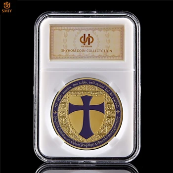 Лилаво Светия Кръст на Тамплиерите Euro Brotherhood Freemasonry Gold Challenge Колекционерска стойност на Монетата Оригинални Сувенири и Подаръци С Притежателя на Изображение