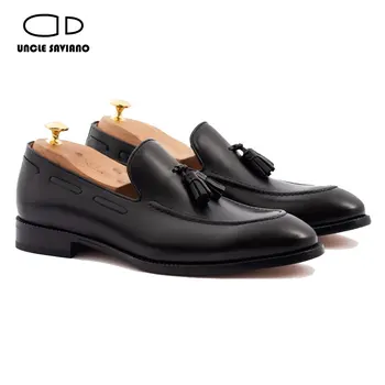 Луксозни лоферы чичо Савиано, мъжки обувки, обувки за кума, обувки с остри пръсти от естествена кожа, вечерни дизайнерски модел обувки за мъже Изображение