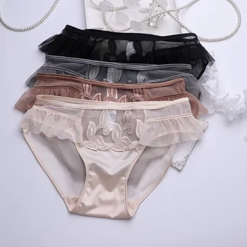 Луксозни секси сатенени бикини SP & CITY с винтажным мрежесто ръба, модерно открито перспективно дамско бельо, памучни безшевни гащи с промежностью Изображение