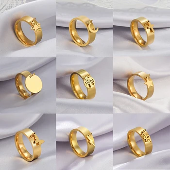 Минималистичные пръстен златен цвят, Кръгли Пръстен с висулки от неръждаема стомана за жени, корейската Мода, Чифт Халки на пръста си, трендови бижута 2023 година Изображение