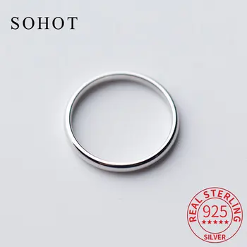 Модерен класически кръгъл минималистичное унисекс пръстен от сребро 925 проба, сватбени геометрични бижута, модни аксесоари, подарък Изображение