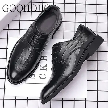 Модерен мъжки модел обувки с дантела, мъжки oxfords, модни мъжки обувки в бизнес стил, нови класически кожени мъжки костюми, обувки с остри пръсти Изображение
