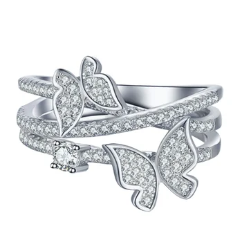 Модерен пръстен с пеперуда от цирконий за младоженци, сватбени аксесоари, модерно пръстен S925, дамски сребърни бижута, различни размери Изображение