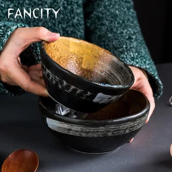 МОДЕРЕН японски съдове, керамични купа за супа, креативна ориз и купа, домакински индивидуалност, ретро-десерт купа, удебелена голяма Изображение