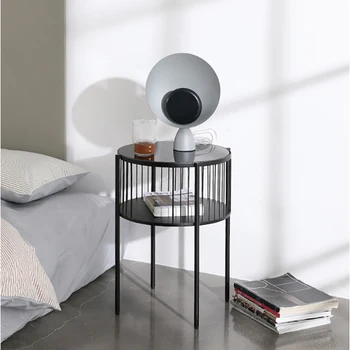 Модерните кръгли стъклени холни маси, лесен желязната масичка за всекидневната, творчески ъглова масичка за съхранение в скандинавски стил, Мебели Sehpa HY Изображение