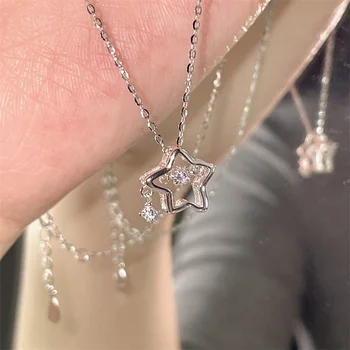 Модни блестящи кристални висулки във формата на Звезда, Колие за момичета, Женски веригата, Индивидуалност, Естетичен дизайн, Колиета Y2k Jewelry 2023 Изображение