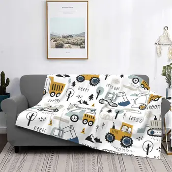Мультяшные одеяла за багер-товарач фланелевое декорация, обзавеждане за экскаваторных кранове, меки завивки за легла, мека мебел, легла Изображение