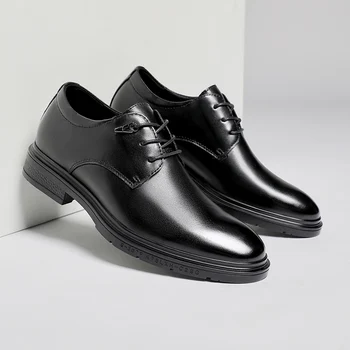 Мъжки Oxfords от естествена кожа, дантела, класически мъжки модел обувки, бизнес обувки, обувки на сватба, официален високо качество на обувките, луксозна марка Изображение