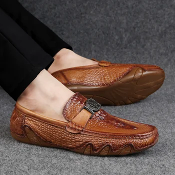 Мъжки Ежедневни обувки, луксозни Лоферы с петна Крокодилска кожа, Мъжки обувки за почивка, обувки за шофиране, Модерни италиански дизайнерски Zapatos Hombre Изображение