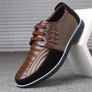 Мъжки обувки от естествена кожа, с висококачествена еластична лента, модерен дизайн, здрава, удобна мъжки обувки големи размери Изображение