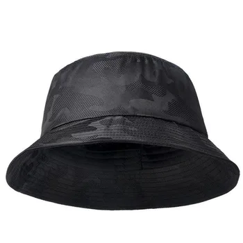 Мъжки панама, Солнцезащитная двустранно черна камуфляжная шапка за разходки, скално катерене, рибар в стил хип-хоп, памучен мъжки шапка за риболов Изображение