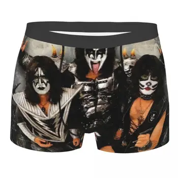 Мъжко сексуално музикално бельо рок група Kiss, гащи-боксерки, мъжки къси панталони с дишането, гащи Изображение