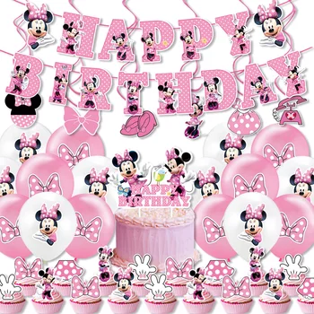 На парти по случай рождения ден с Мини и Мики Маус, Трапезария и посуда, балони, Мини за душ, детски рождени дни, украса на Ресторант Изображение