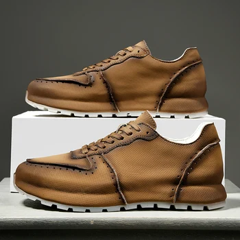 Нова мъжки обувки от естествена кожа, модерен лоферы на платформа, спортни мъжки маратонки, дизайнерски луксозни стаи обувки на плоска подметка Изображение