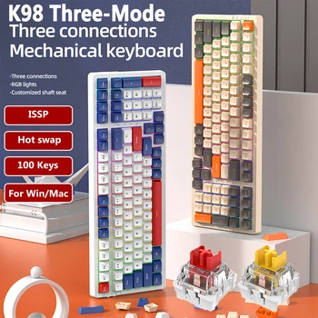 Нова ръчна детска клавиатура K98 100Keys, трехрежимная механична клавиатура с гореща замяна, детска акумулаторна RGB клавиатура Type-C Изображение