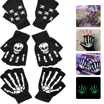 Нови пънк-унисекс ръкавици за Хелоуин, ръкавици с виртуален скелет и череп, светещи в тъмното ръкавици за езда, аксесоари за велосипед Изображение