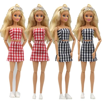 Облекло за кукли Нова, 30 см, пола-bandow 1/6, карирани комплект аксесоари за кукли, дрехи за кукла Барби Изображение
