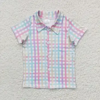 Последна актуализация RTS Sassy/ бутик детски летни потници, тениски в клетка с бутоните за момчета, ризи с къси ръкави за деца Изображение