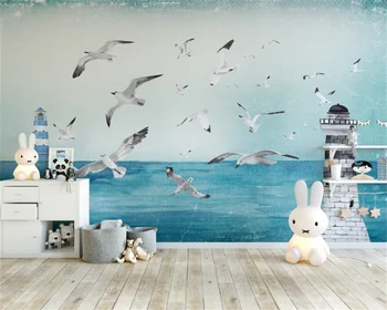 Потребителски тапети скандинавски носталгия морски фар чайка фон детска стая декоративна живопис стени от папие-маше Изображение