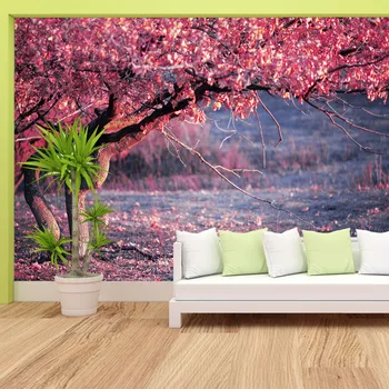Потребителски фотообои с цъфнал вишнев по поръчка за хола, натурални тапети за стените, начало декор, стенописи, на роли Изображение