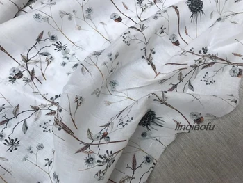 Прозрачен цифров мастилено-струйни бяла роба със сухи цветя, лесно рокля, блуза, благородна материя, висококачествено бельо плат Изображение