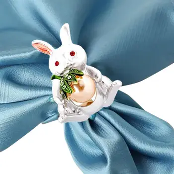 Пръстени за салфетки със заек, скъп пръстен за салфетки със заек, метален държач на пръстените за салфетки, декорация за великден парти, банкет, на вечеря, на пролетното плот Изображение