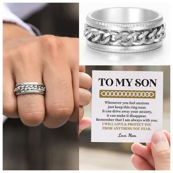 Ретро дизайн на пръстени To My Son ще ви Избави От безпокойство Управляемият пръстен-верига Плътно прилепнала И е идеален За ежедневна употреба Изображение