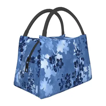 Сакура цъфтят в синьо, утепленная чанта за обяд, дамски чанти-тоут с флорални принтом, термоохладитель, кутия за бэнто, клон в болница Изображение