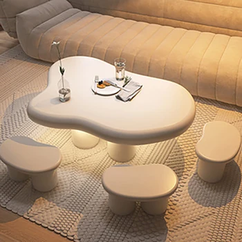 Скандинавски бял дизайн журнального маса, изчистен креативен дизайн за хол, нощни масички в кремовом стил серия Comodino Мебели за спалня GY Изображение