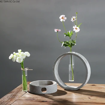 Скандинавски декорация на дома, нова циментова стъклена ваза украса на хола творчески гидропонные растения прозрачна ваза гидропонный набор от Изображение