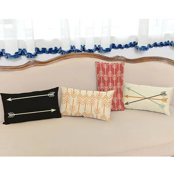 Скандинавски ретро памук лен калъф с геометрични стрелки, артистична декоративна калъфка за възглавница, калъф за канапе-легло Изображение