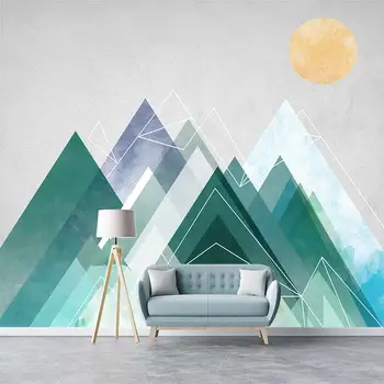 Скандинавските мультяшные геометрични върхове с ръчно рисувани и 3D дизайн на спалнята, хола, на дивана, на фона на стената за телевизор, стенопис, тапети Изображение