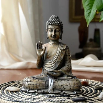 Статуи на Буда Тайланд, Буда статуя, скулптура, начало декор, декорация на офис масата, реколта подарък статуетка, хиндуистки седнал Буда Изображение