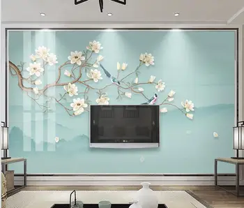 Стенни рисувани по поръчка, 3D Цветя и птици, европейски стил, хол, телевизор, разтегателен, на Фона на кабинета, Декорация на стени Изображение
