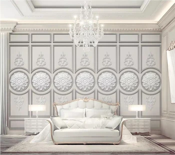 Тапети Beibehang по поръчка, 3D стенопис, красива европейска бяла мазилка, издълбани на 3D и стереофоничен ТЕЛЕВИЗИЯ-на фона на тапети за хола Изображение