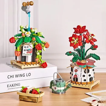 Творческа ягода, череша мясистое растение Бонзай, изграждане на блокове, мини-Цветя, Декорация на дома, Подарък сладко момиче, детски играчки Изображение