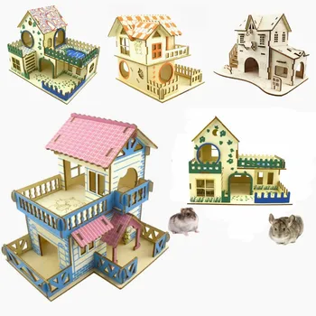 Хомячий къща в събирането на малките домашни любимци, играчки за катерене по стълбите, двуетажна вила за едно семейство от масивно дърво, играчка за хамстер Изображение